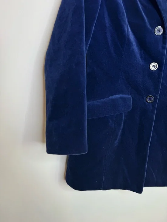 Vintage Navy Blue Velvet Blazer Jacket  Women's Tailored Coat - Picture 5 of 10